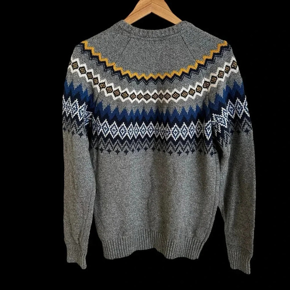 American Eagle Mens Medium Tall Gray Fair Isle Crewneck Sweater Pullover Grey MT - Picture 2 of 4